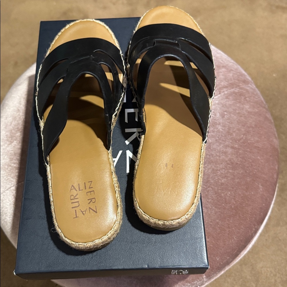 Naturalizer Black and Tan Espadrille Sandals